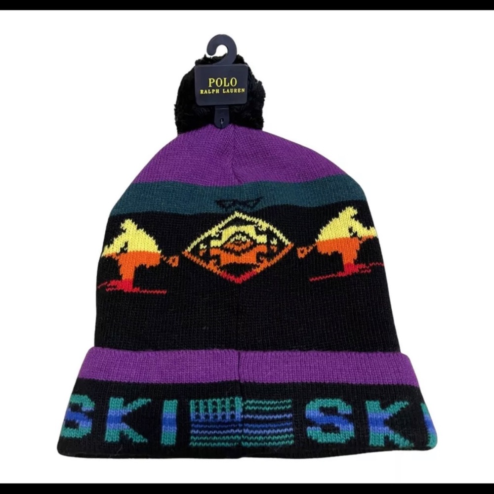Rare Polo Ralph Lauren Men's Ski Colorblock Pom Pom Cuff Beanie Hat